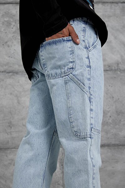 NOMARC Blugi largi cu detaliu de buzunar Mb albastru deschis