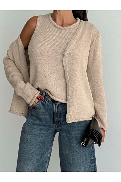 LAMİFUSTORE Double Cropped Cardigan Knitwear Set