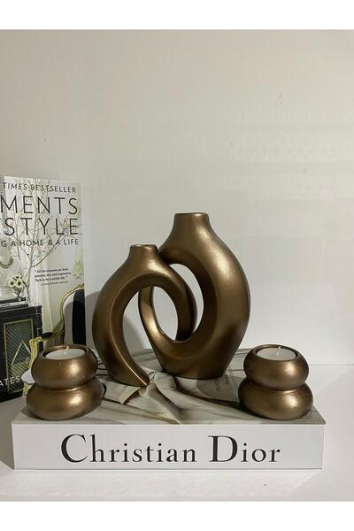 Porselian Sevgili Sarmaşık Vazo, Şamdanlı Mumluklı Set