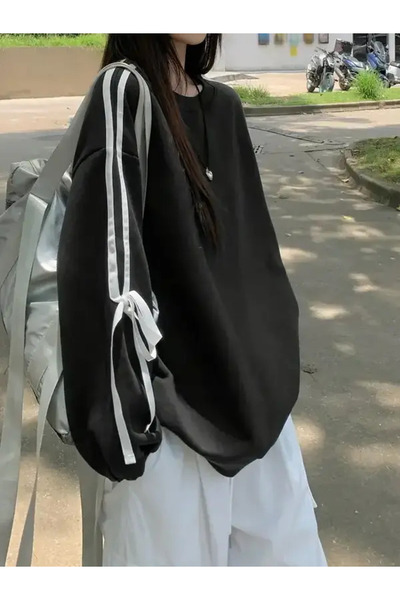 Entel Women's Sweatshirt with Sleeve Stripe Detail