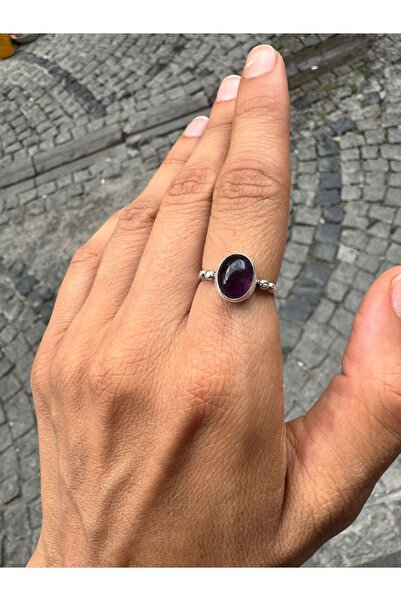 hayaltasari Doğal Ametist Taşlı Ayarlanabilir Gümüş Yüzük 925 Ayar