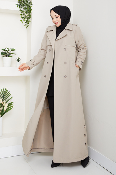 Niva Tesettür E7552 Full-Length Lined Trench Coat