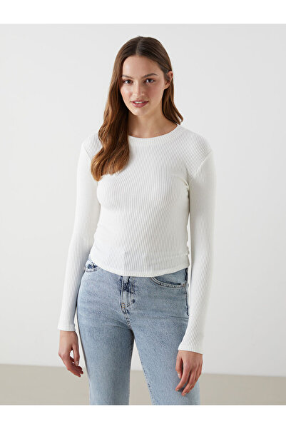 LC Waikiki Ecru Crew Neck Textured Women's Bodysuit