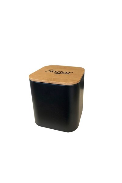 FRANDIS Metal Sugar Box with Bamboo Lid, Frandis, 11.5x11.5x14 cm, Matte Black