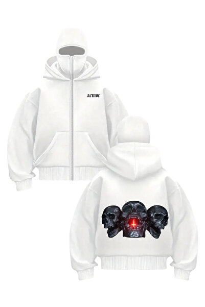 1blood Λευκή ζακέτα φούτερ Unisex με στάμπα Dark Souls και μάσκα χιονιού