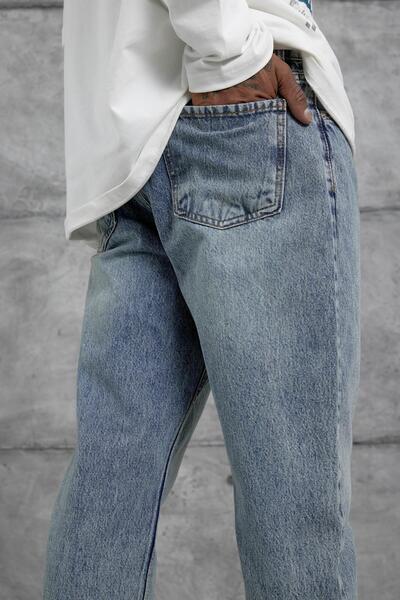 NOMARC Синій Mb Boyfriend джинси з вибілюванням