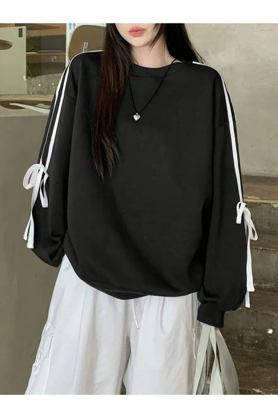 Entel Women's Sweatshirt with Sleeve Stripe Detail