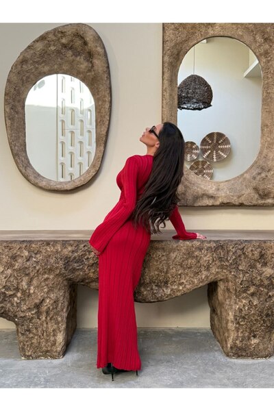 LAMİFUSTORE Bel Detaylı Fitilli Triko Elbise