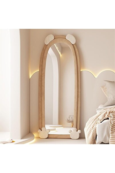 Crestj Full Length Floor Mirror, Wall Mirror, Soft Velvet Frame, Brown, 160x60cm