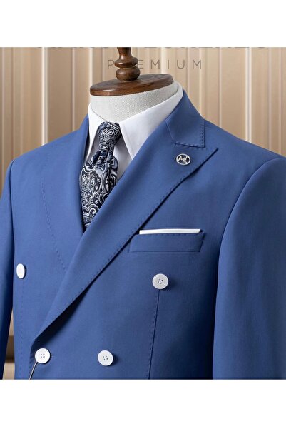 ilayda emir Blue and White Combination Double-Breasted Suit