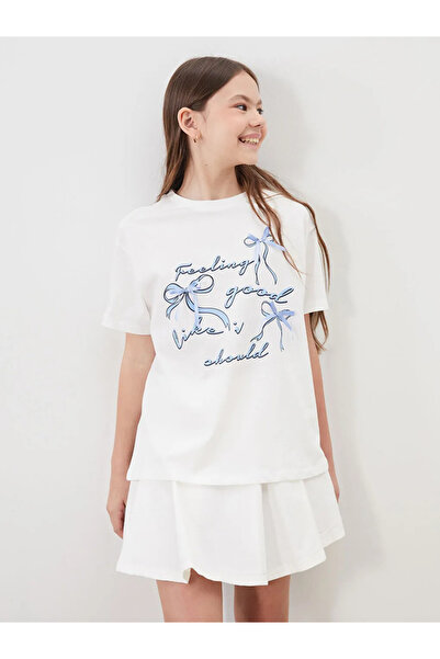 LC Waikiki Crew Neck Ribbon Detailed Girl's T-Shirt