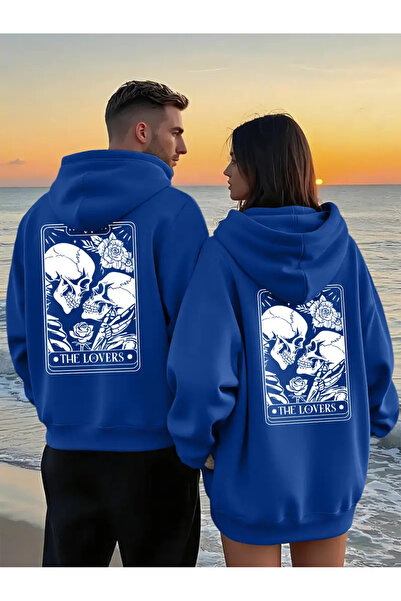 darkopia Sevgili ve Arkadaş Çift Kombini The Lovers SIRT Baskılı Tasarım Kapüşonlu Sweatshirt 2li Set Takım