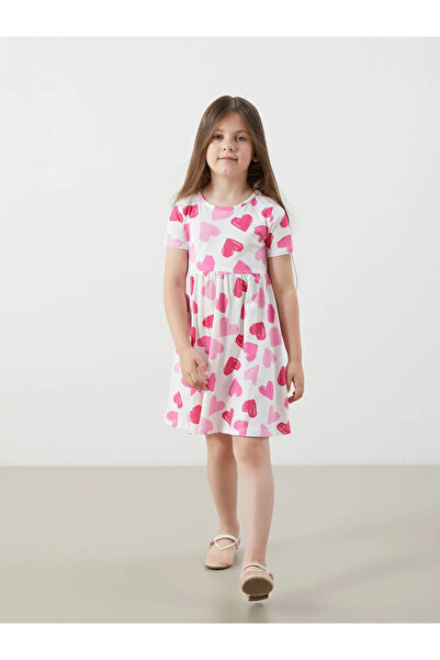 LC Waikiki Crew Neck Printed Girl's Combed Cotton Dress