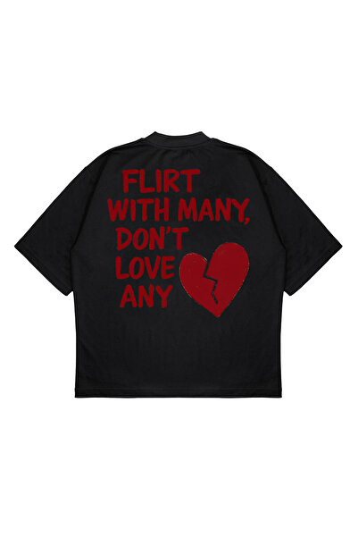 PURE EFFECT Unisex Oversize FLIRT DONT LOVE ANY Μπλουζάκι με στάμπα με χοντρό ύφασμα με χοντρή εφαρμογή