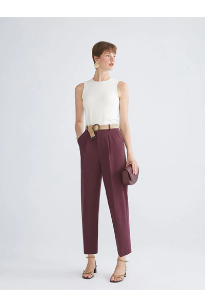 LC Waikiki Carrot Cut Women's Pleated Trousers with Belt