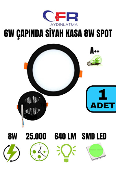 CFR 8w Siyah Kasa Beyaz Işık Sıva Altı Panel Tavan Spot (6W 10 CM UYUMLU) 1,2,3,4,5,6,8,10,100-ADET