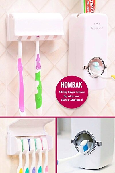 TuranHome Diş Macunu Sıkacağı Ve 5'li Diş Fırçalığı Macun Sıkıcı Diş Fırçası Tutucu