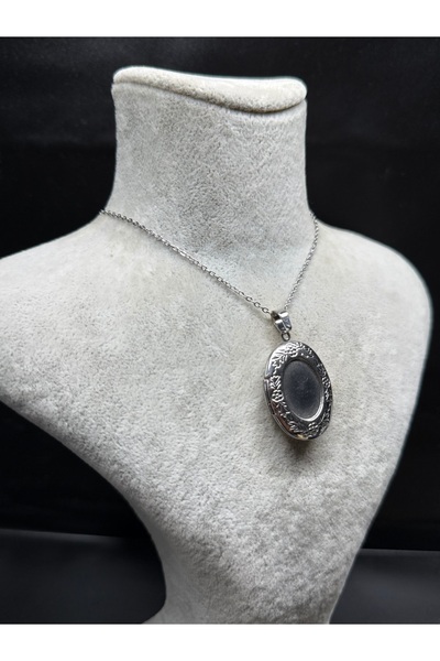 LUNEVA AKSESUAR Fotoğraf Koymalı Oval Madalyon Kolye – Gümüş Renk Zincir