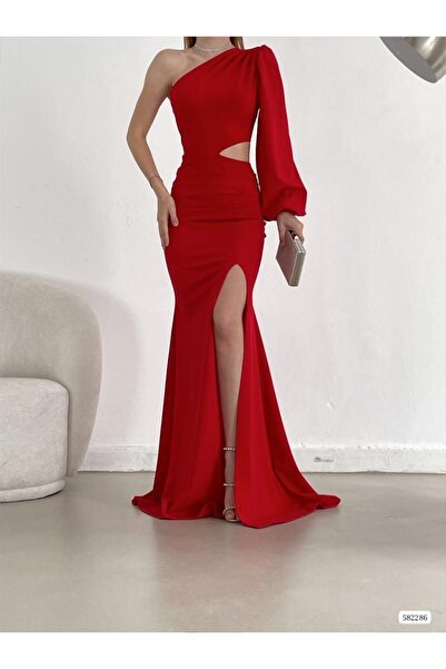 MADAM Women's Single Sleeve Waist Detail Evening Dress Abi̇ye