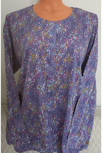 Anne Er Clothing Paper Print Combed Cotton Blouse Long Sleeve Front Buttoned Patterned