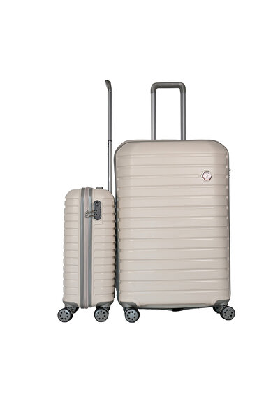 GROUND Vanille Gar 2'li Valiz Seti Büyük-Kabin - Kemik Gri - 10663