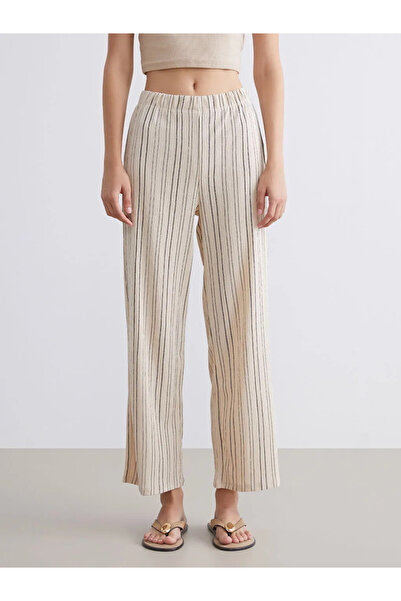 LC Waikiki Striped Wide Leg Women's Trousers with Elastic Waist
