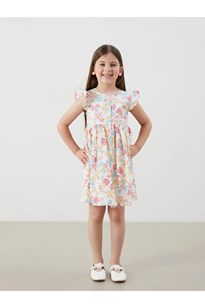 LC Waikiki Front Buttoned Floral Girls' Poplin Dress