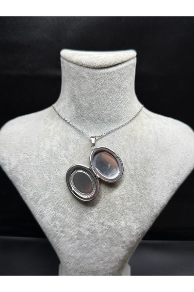 LUNEVA AKSESUAR Fotoğraf Koymalı Oval Madalyon Kolye – Gümüş Renk Zincir