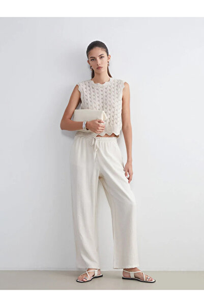 LC Waikiki Elastic Waist Textured Wide Leg Women's Trousers