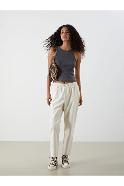 LC Waikiki Beige Elastic Waist Linen Blend Women's Trousers