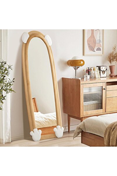 Crestj Full Length Floor Mirror, Wall Mirror, Soft Velvet Frame, Brown, 160x60cm