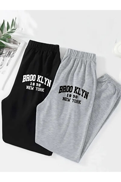 darkopia Unisex Γυναικεία Ανδρικά Φούτερ Jogger με στάμπα Brooklyn με 3 κλωστές, σετ 2 τεμαχίων