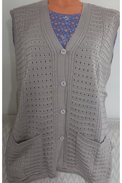 Anne Er Clothing Seasonal Knitwear Vest Front Buttoned Double Pocket Powder