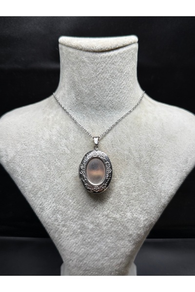 LUNEVA AKSESUAR Fotoğraf Koymalı Oval Madalyon Kolye – Gümüş Renk Zincir