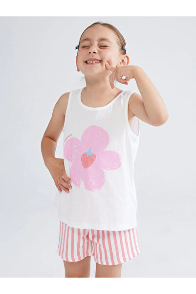 LC Waikiki White Floral Girl's T-Shirt and Shorts 2-Piece Set
