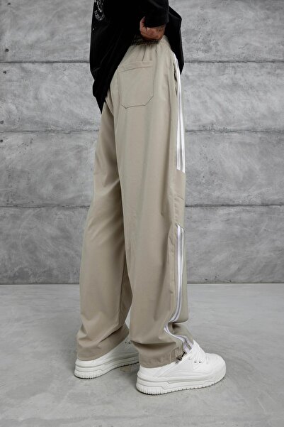 NOMARC Πράσινο ριγέ ύφασμα αλεξίπτωτου φαρδύ παντελόνι