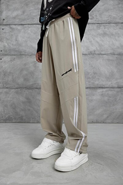 NOMARC Πράσινο ριγέ ύφασμα αλεξίπτωτου φαρδύ παντελόνι