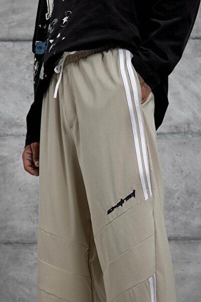 NOMARC Πράσινο ριγέ ύφασμα αλεξίπτωτου φαρδύ παντελόνι