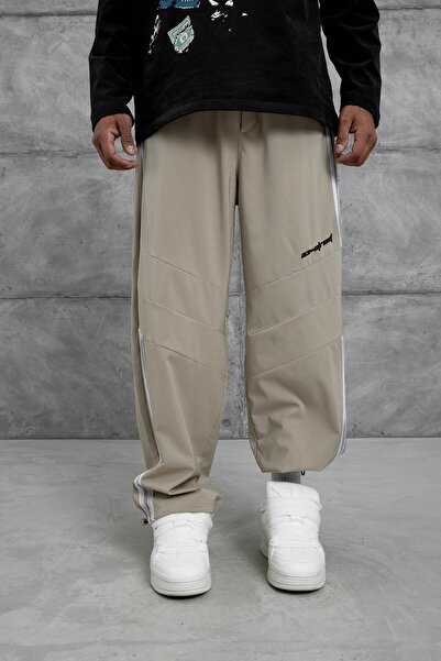 NOMARC Πράσινο ριγέ ύφασμα αλεξίπτωτου φαρδύ παντελόνι