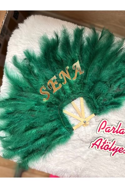 SOFT Green Bridal Fan with Name Can Be Written in Gold Color