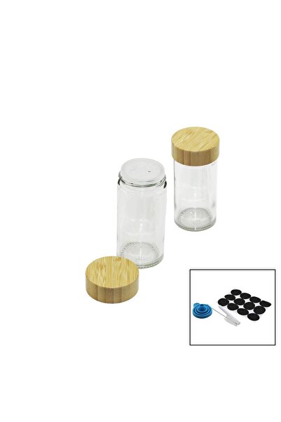 Go İthalat 12 Pcs Set Round Glass Spice Jar - Salt Shaker with Bamboo Lid (5273)