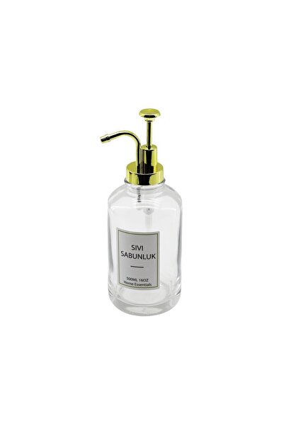 Go İthalat Round Glass Bottle - Transparent Soap Dispenser 500ml Pump - Tap Separate Model with Head (5273)
