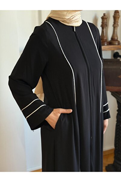 Navra Kol Ağzı Ve Önü Çift Biyeli Ferace 5045 siyah | FENDEL