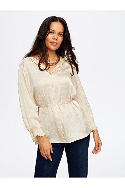 Faik Sönmez Beli Kuşaklı Kapüşonlu Krinkıl Saten Tunik W26TNK016