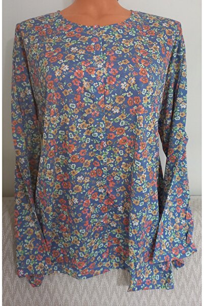Anne Er Clothing Paper Print Combed Cotton Blouse Long Sleeve Front Buttoned Patterned