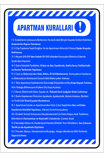 ünalgrup Apartman Kuralları 35x25 cm