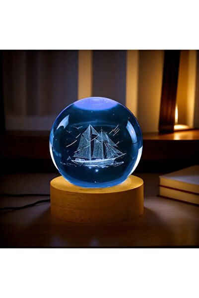 keyfim shop Kişiye Özel Yelkenli Gemi 3D Lazer İşlemeli Dekoratif Gece Lambas...