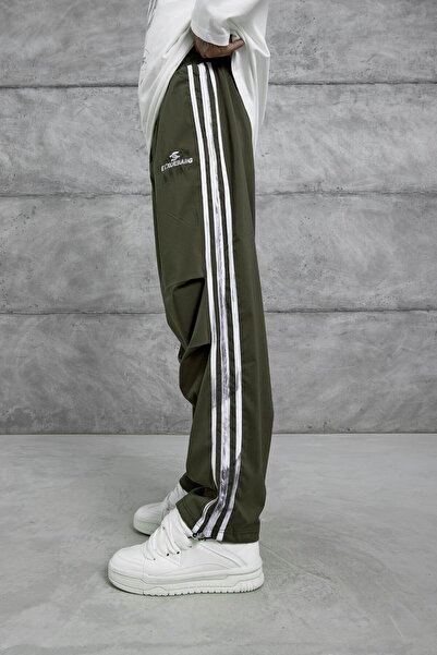 NOMARC Erkek Haki Etxoebang Yazılı Paraşüt Kumaş Baggy Eşofman Altı