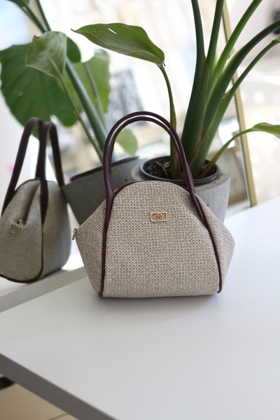 Moom Bag Women's Burgundy Straw Textured Double Handle Strap Shoulder Bag