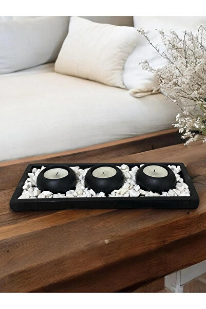 Porselian Siyah Renk Dekoratif 3’lü Beton Mumluk Seti